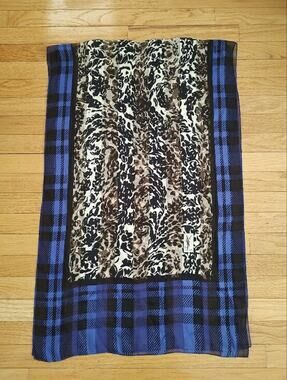 YSL floral plaid silk scarf stole vintage EUC